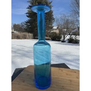 Holmegaard Gulvase Teal Blue Tall Glass Bottle Vase 17" Otto Brauer MCM Danish